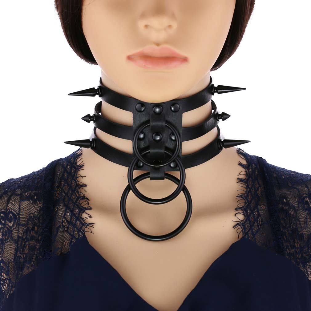 Women'S Emo Accessories - قلادة شوكر جلدية سوداء بمسامير للرجال