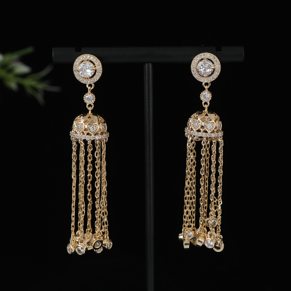 Women Accessories Dubai - أقراط طويلة مستديرة هندسية طويلة شرابة
